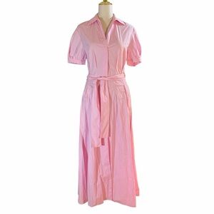 NWT Zara Pink Poplin Shirt Dress Belted Midi 100% Cotton Valentines Day Sweet!